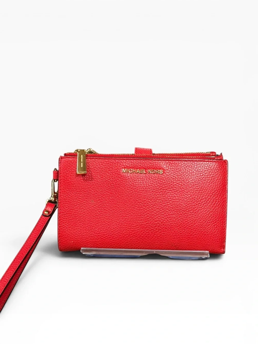 Michael Kors Red Pebbled Leather Double Zip Wristlet